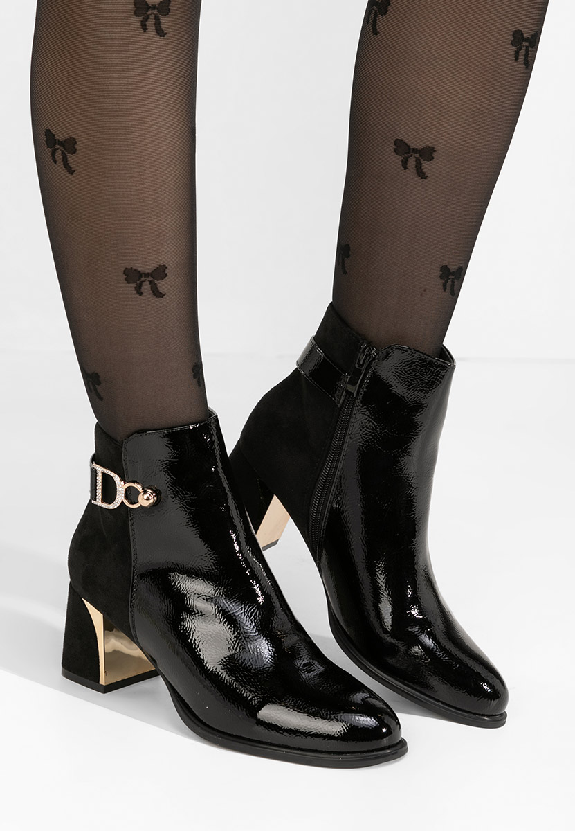 Botine cu toc gros Cherie negre