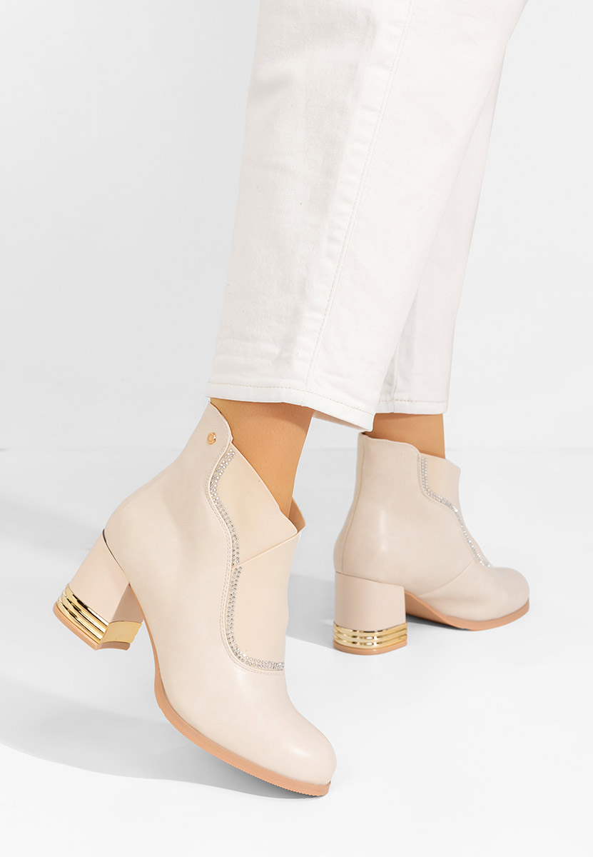 Botine cu toc gros Mirtha bej