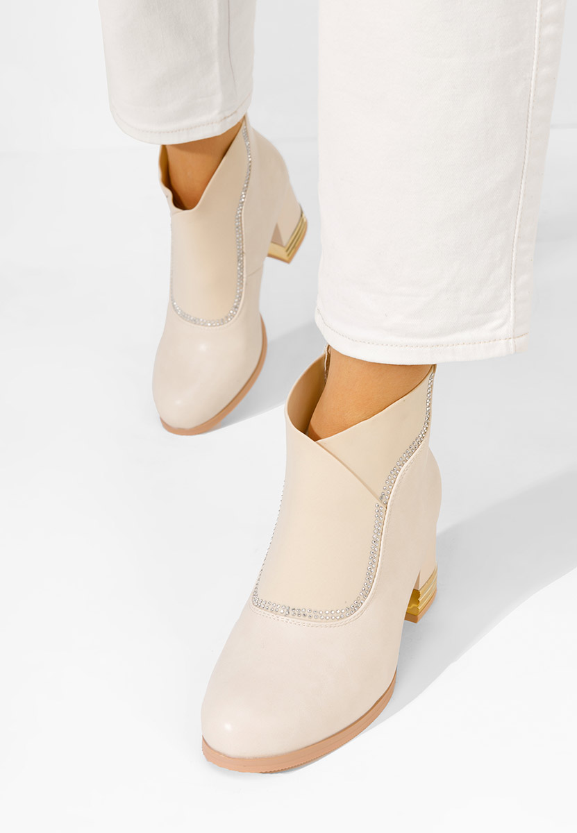 Botine cu toc gros Mirtha bej