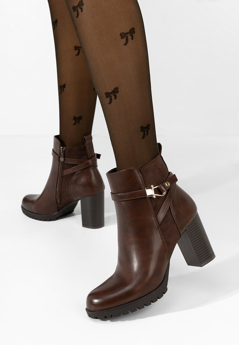 Botine cu toc gros Aleshia maro
