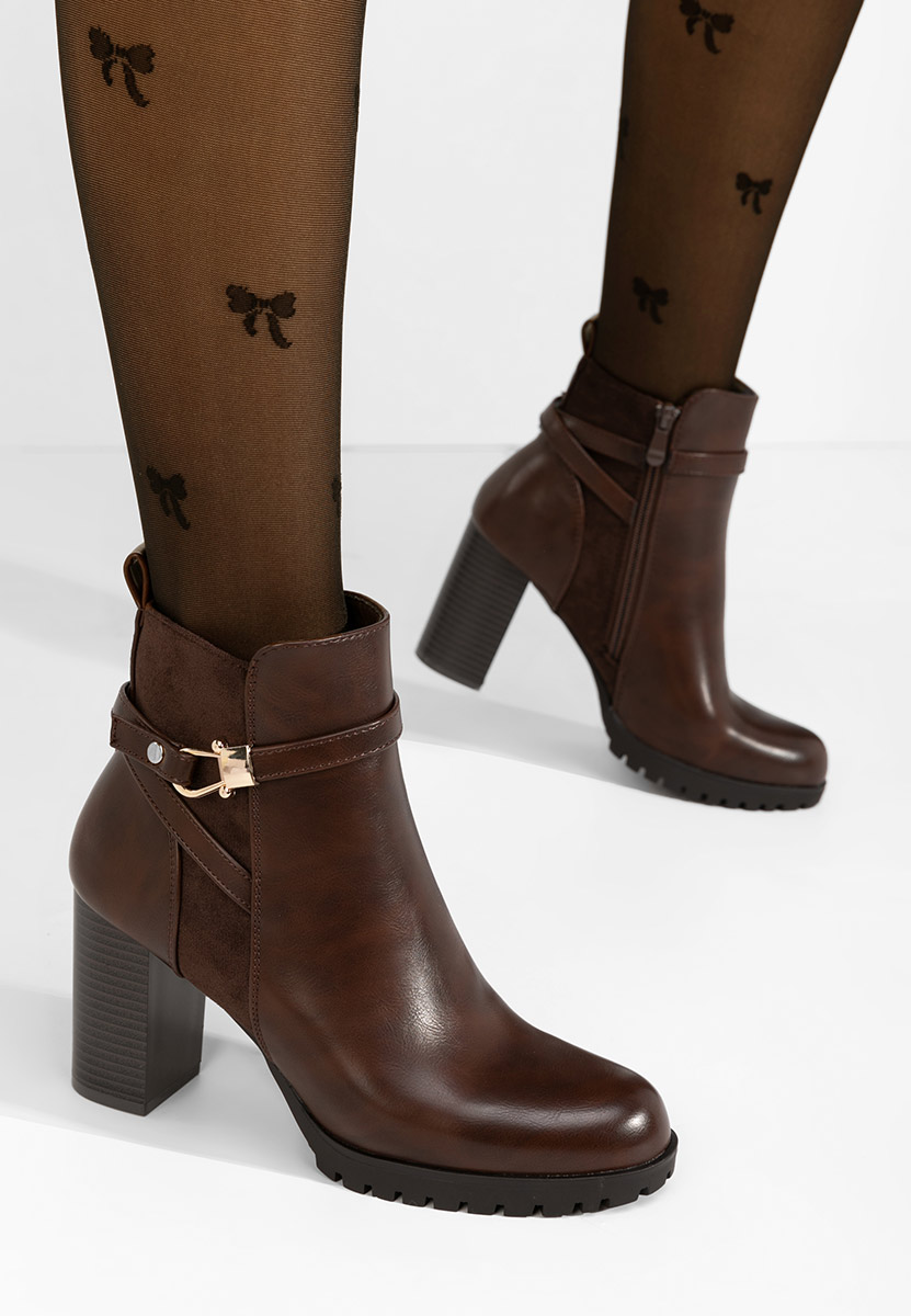 Botine cu toc gros Aleshia maro