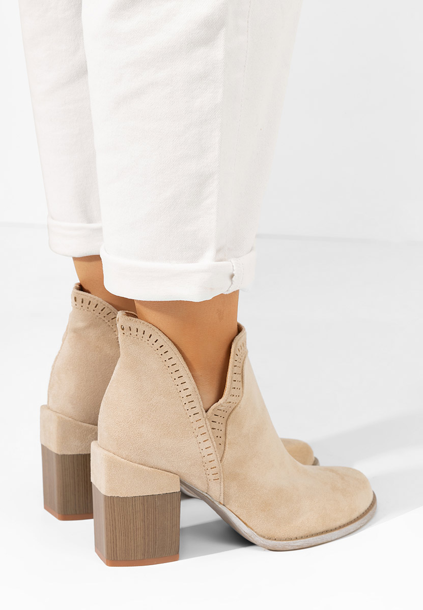 Botine cu toc gros Traicy bej