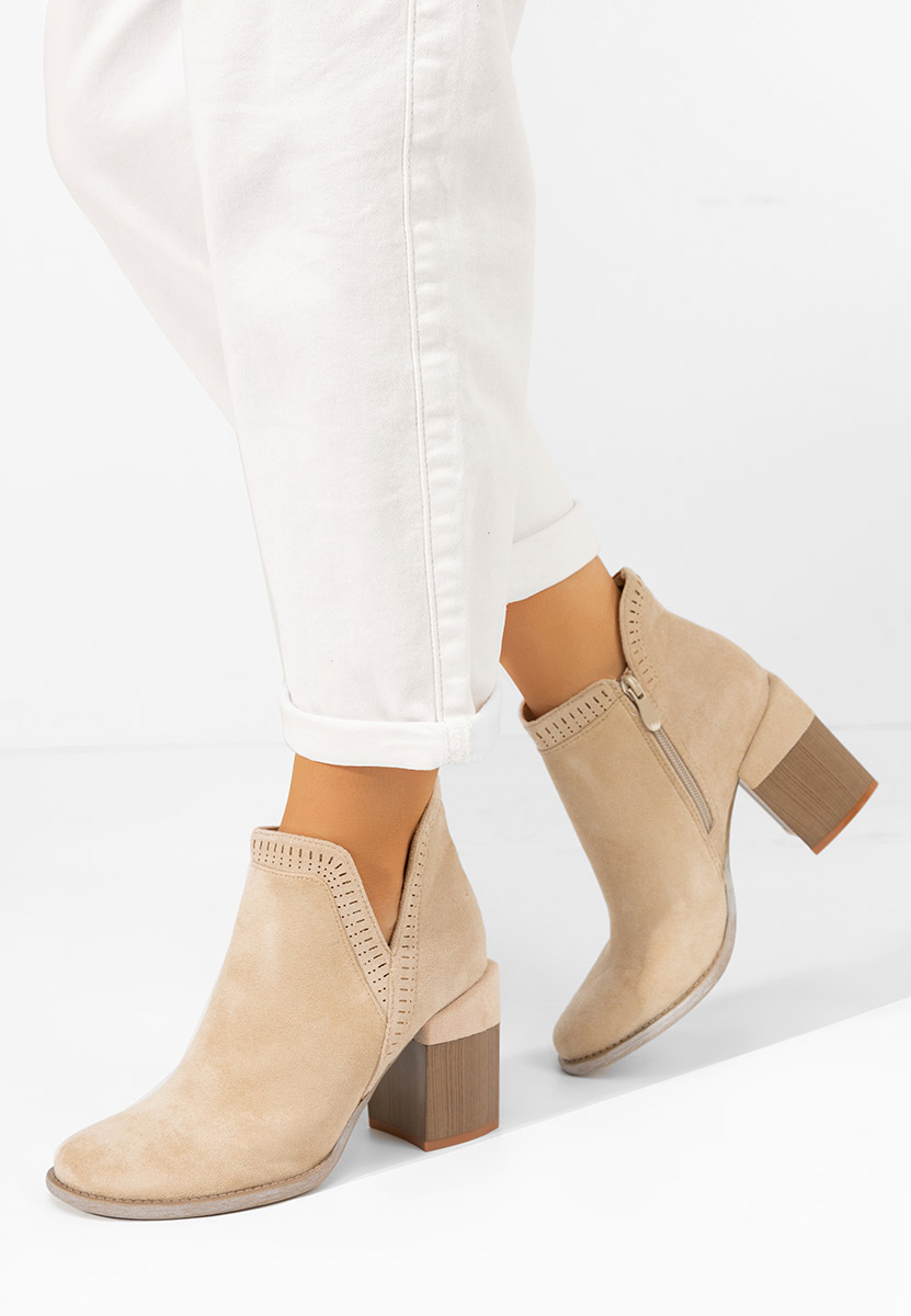 Botine cu toc gros Traicy bej