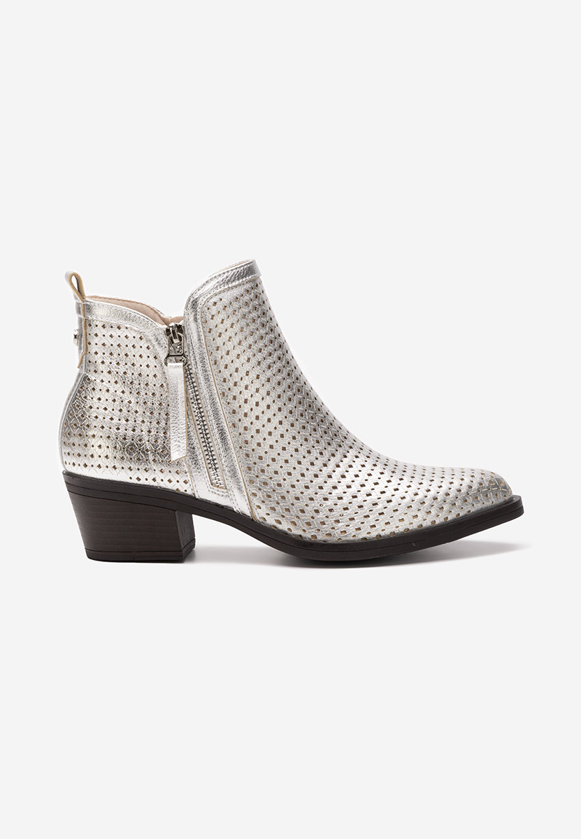 Botine cu toc gros Larivinne argintii