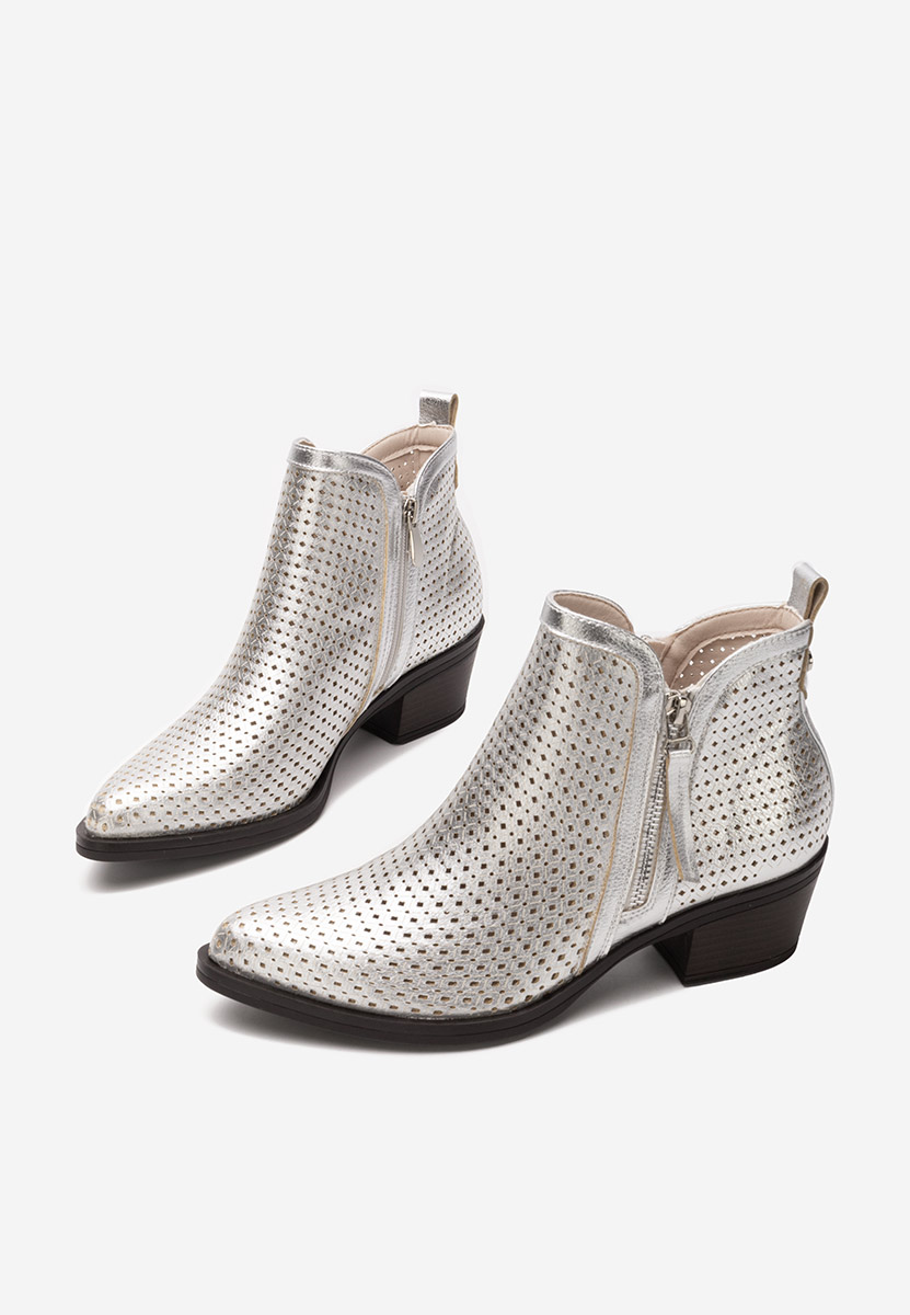 Botine cu toc gros Larivinne argintii
