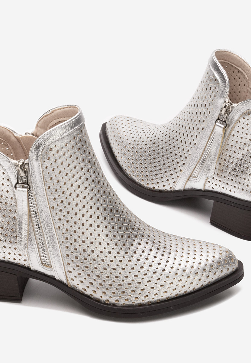 Botine cu toc gros Larivinne argintii
