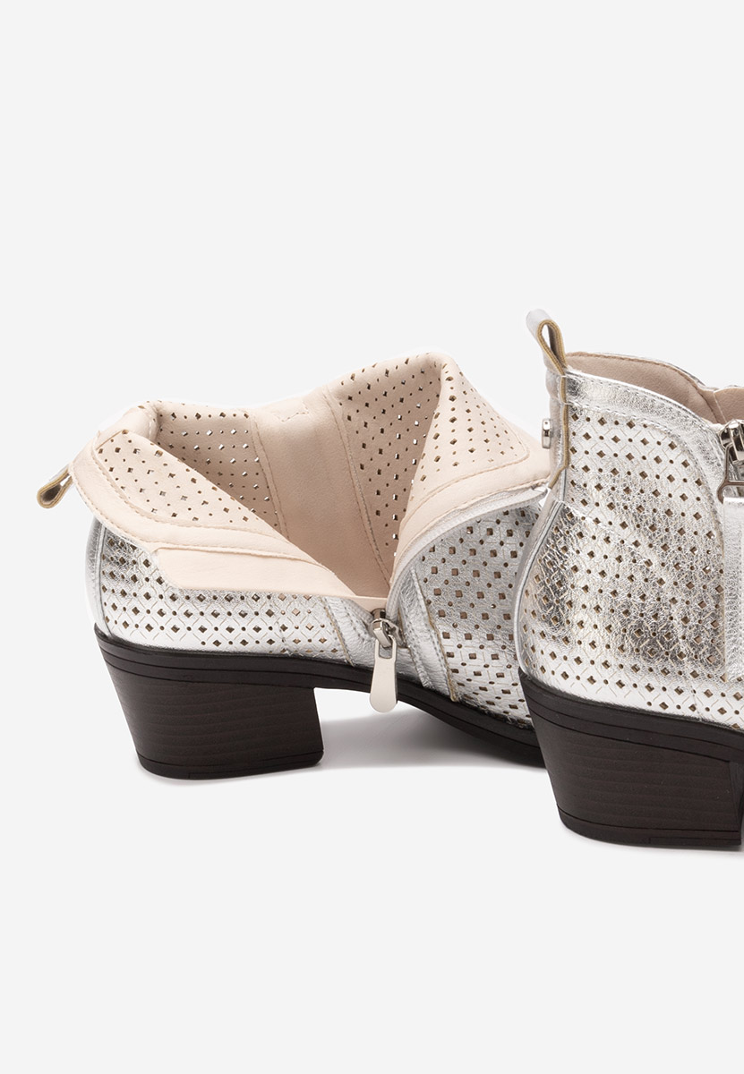 Botine cu toc gros Larivinne argintii