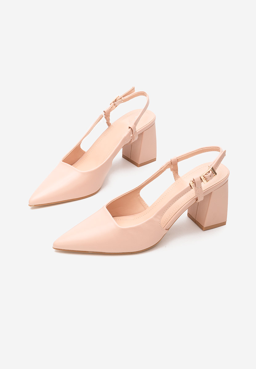 Pantofi cu toc gros Caprice nude