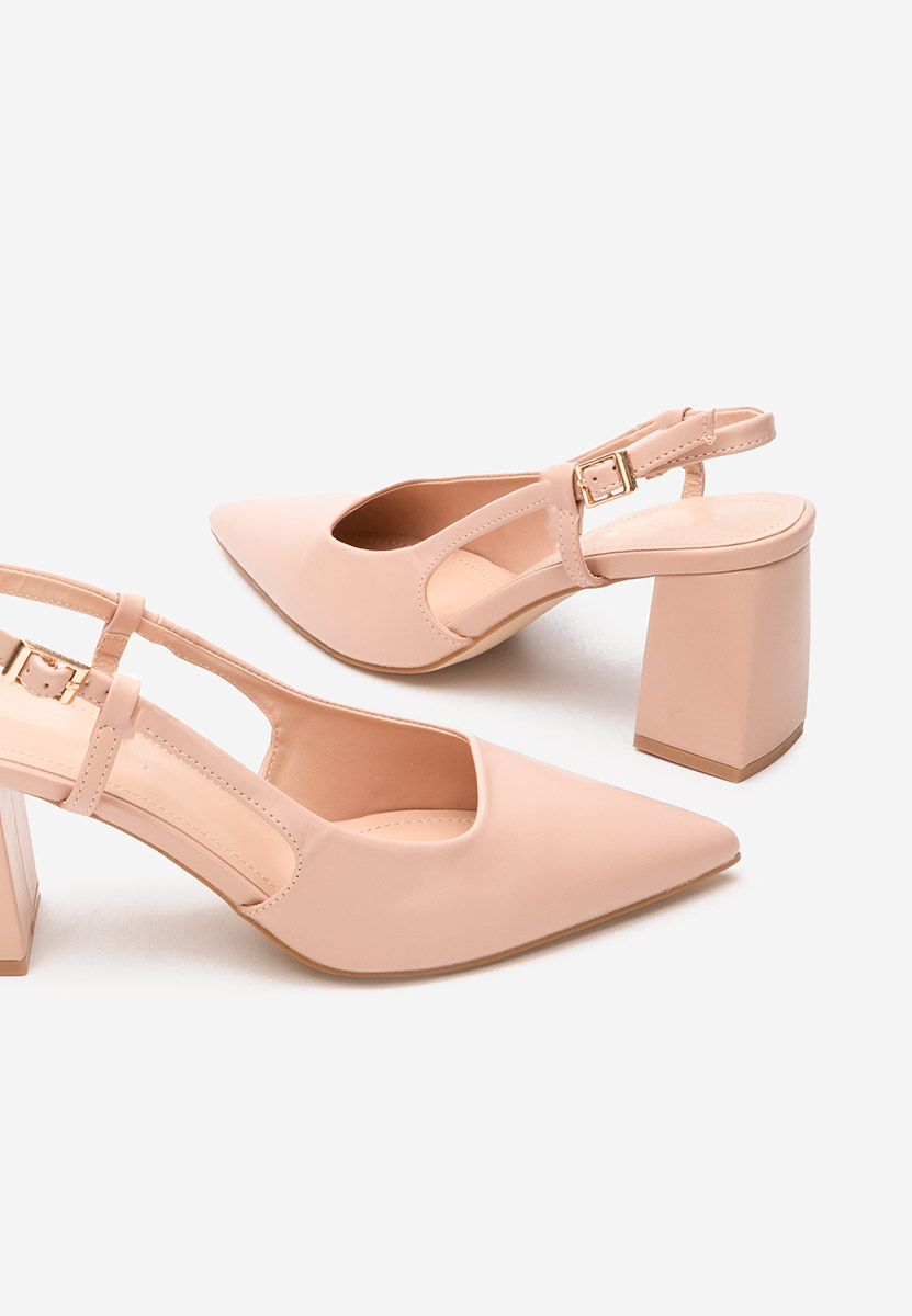 Pantofi cu toc gros Caprice nude