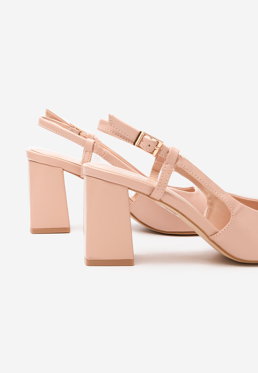Pantofi cu toc gros Caprice nude