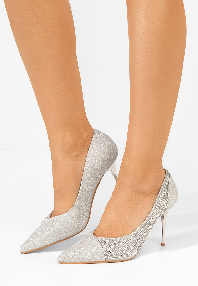 Pantofi stiletto Zenica argintii