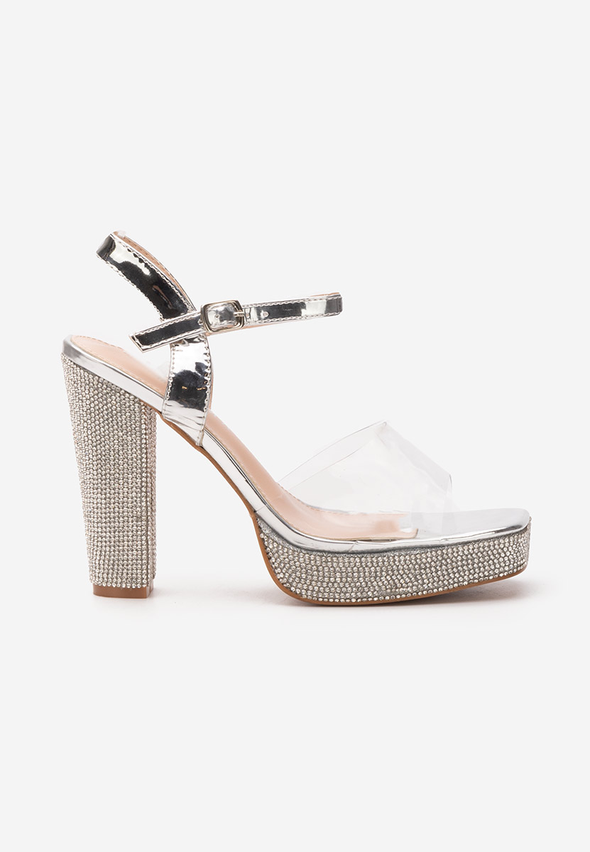 Sandale elegante cu toc gros Mickie argintii