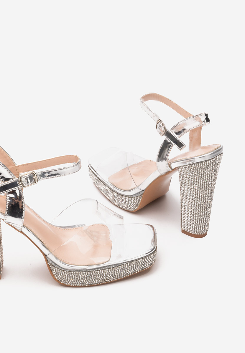 Sandale elegante cu toc gros Mickie argintii