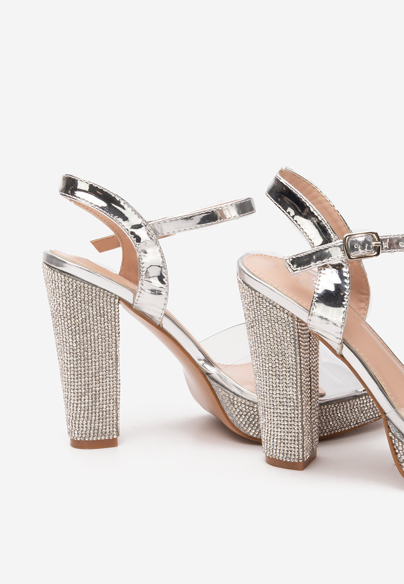 Sandale elegante cu toc gros Mickie argintii