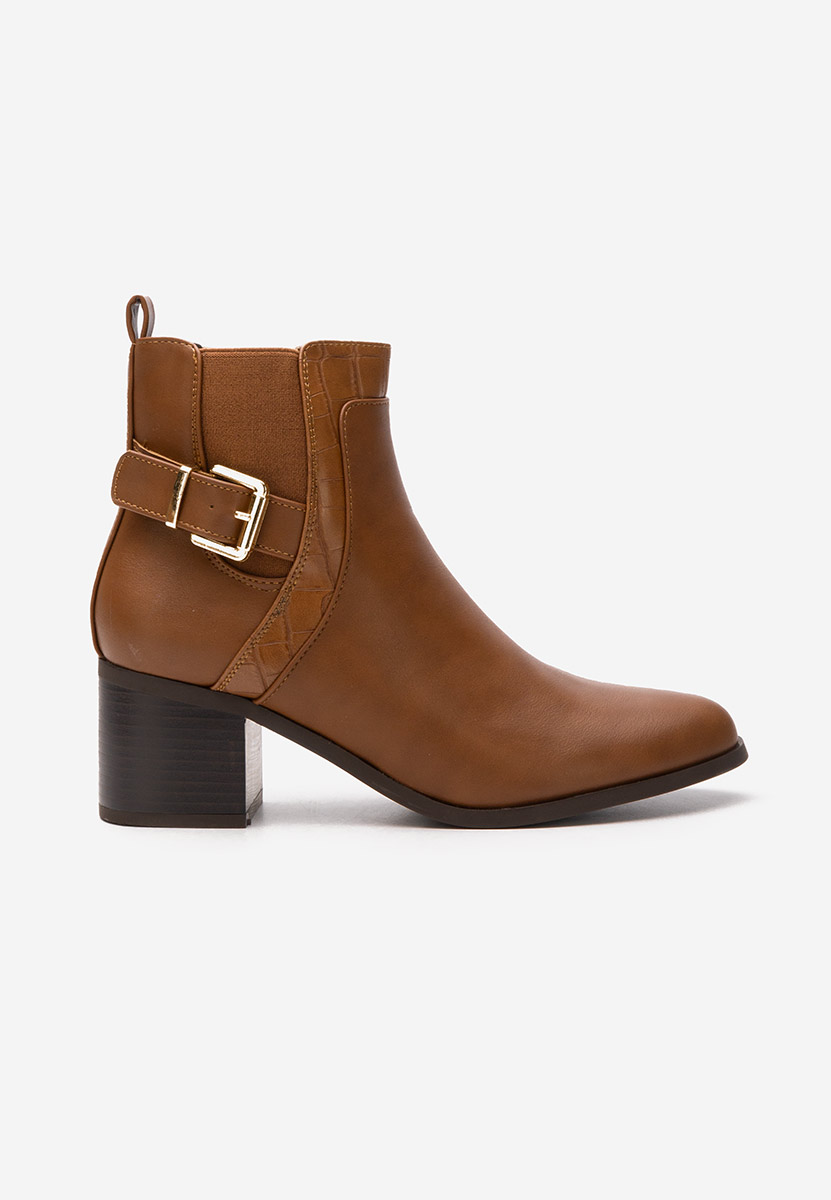Botine cu toc gros Jessenia camel