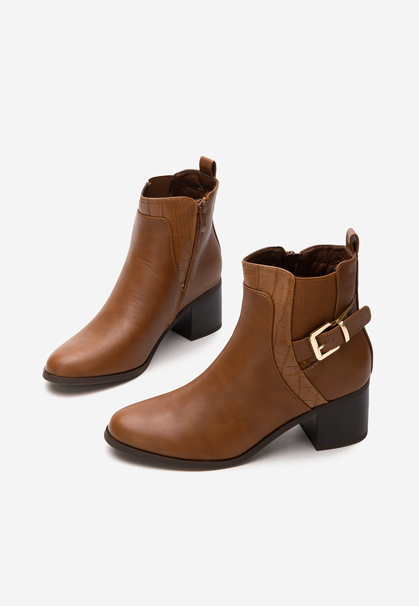 Botine cu toc gros Jessenia camel