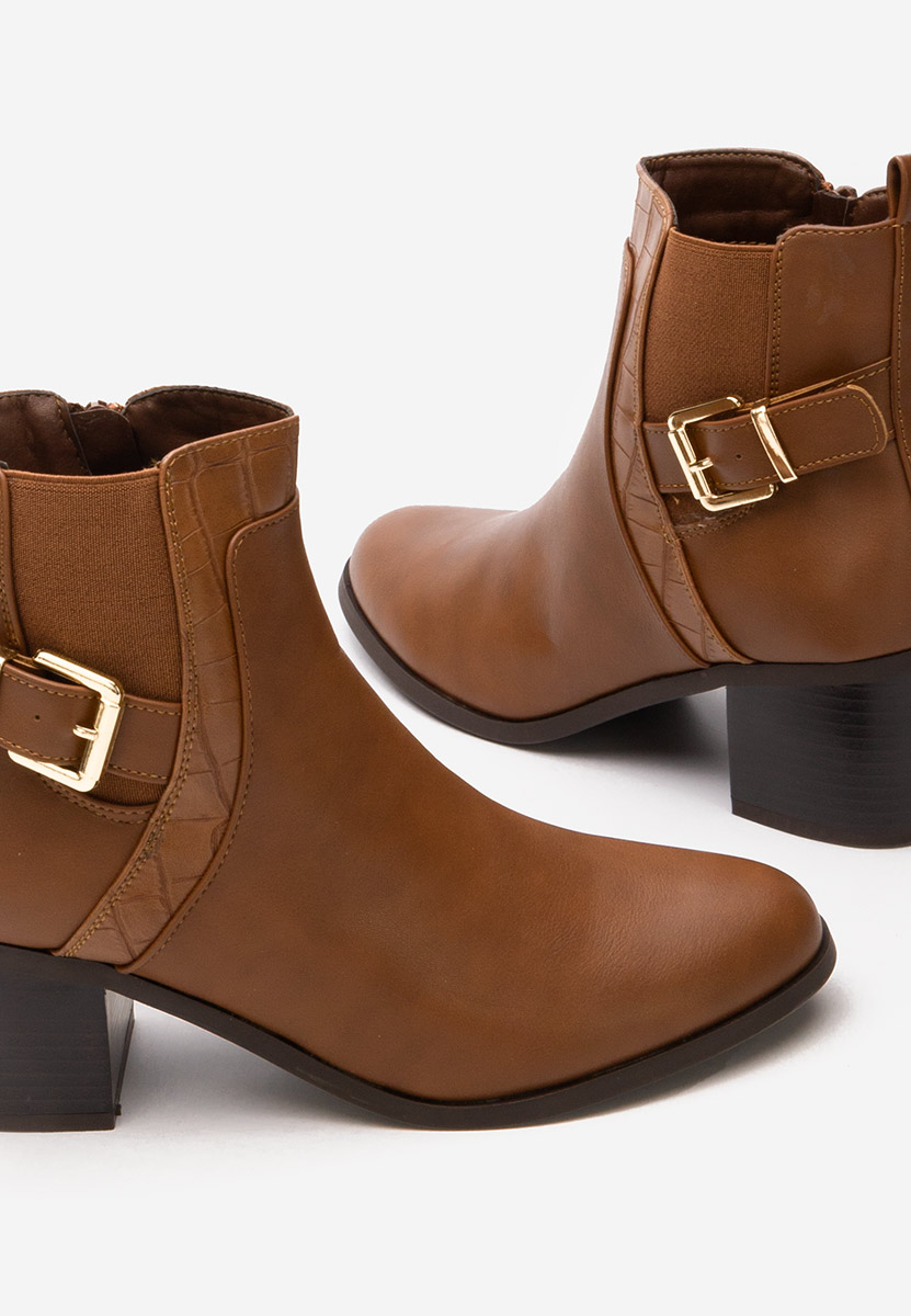 Botine cu toc gros Jessenia camel