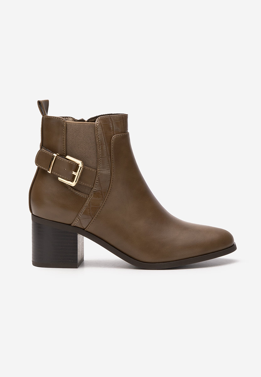 Botine cu toc gros Jessenia kaki