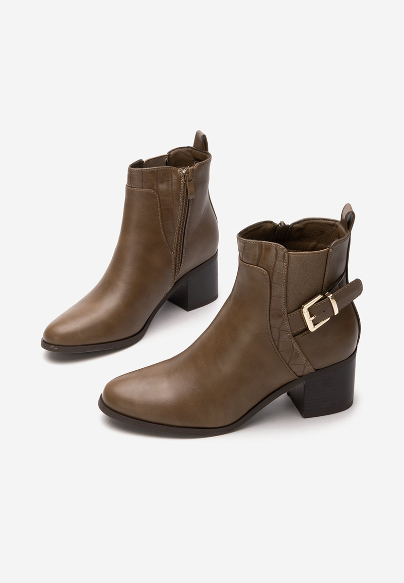 Botine cu toc gros Jessenia kaki