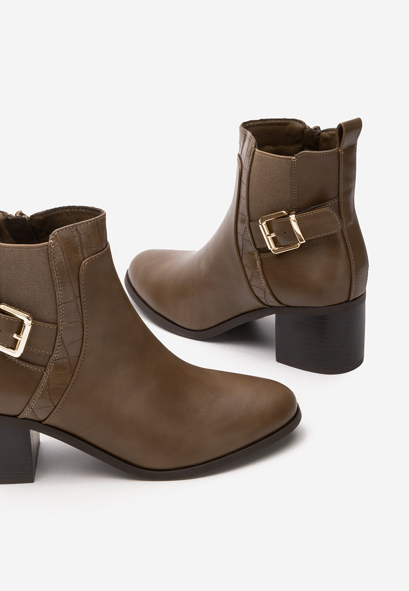 Botine cu toc gros Jessenia kaki