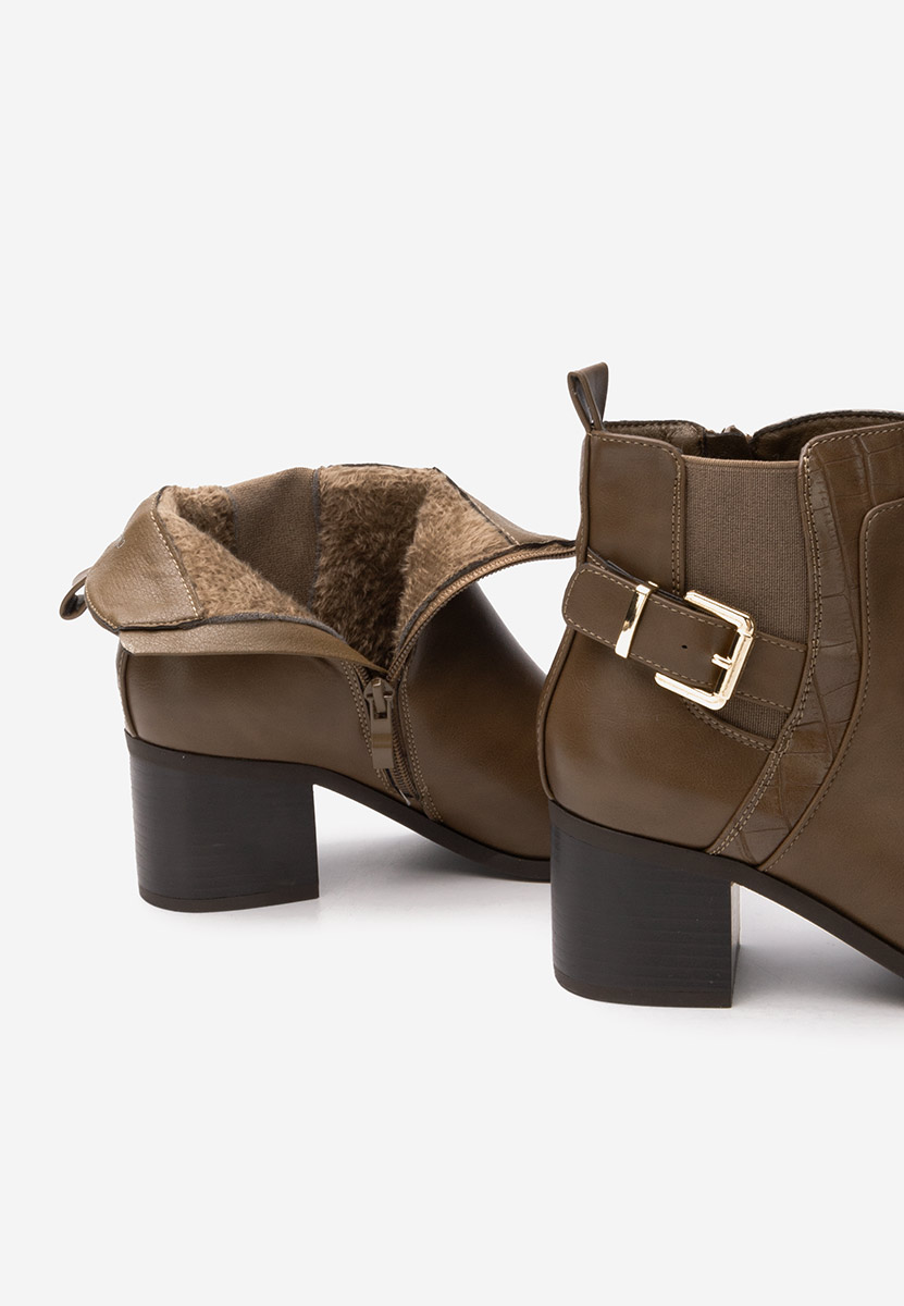 Botine cu toc gros Jessenia kaki