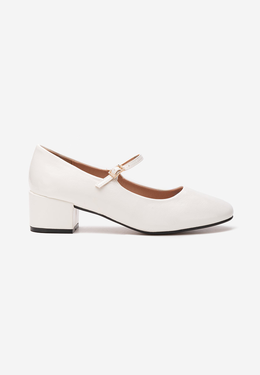 Pantofi cu toc gros Nakita albi