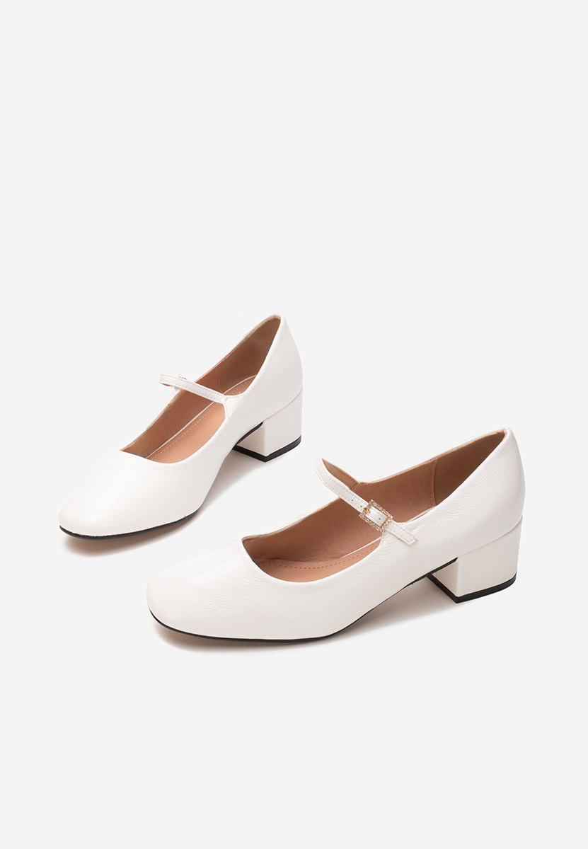 Pantofi cu toc gros Nakita albi