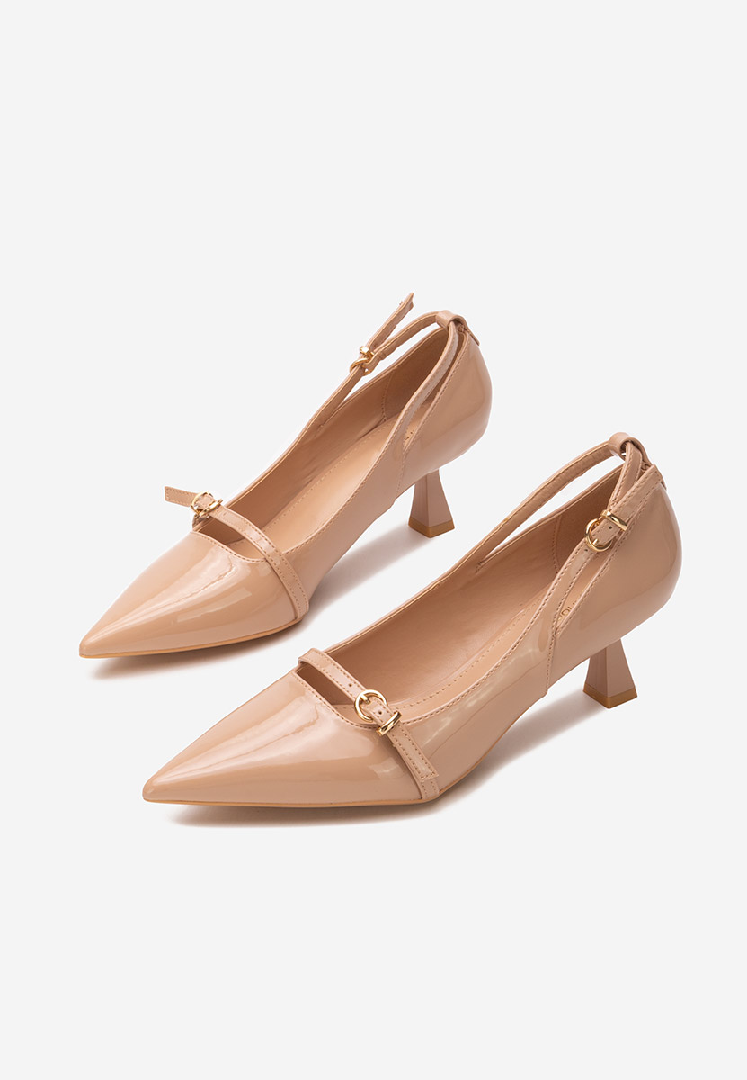 Pantofi stiletto cu toc mic Surie bej