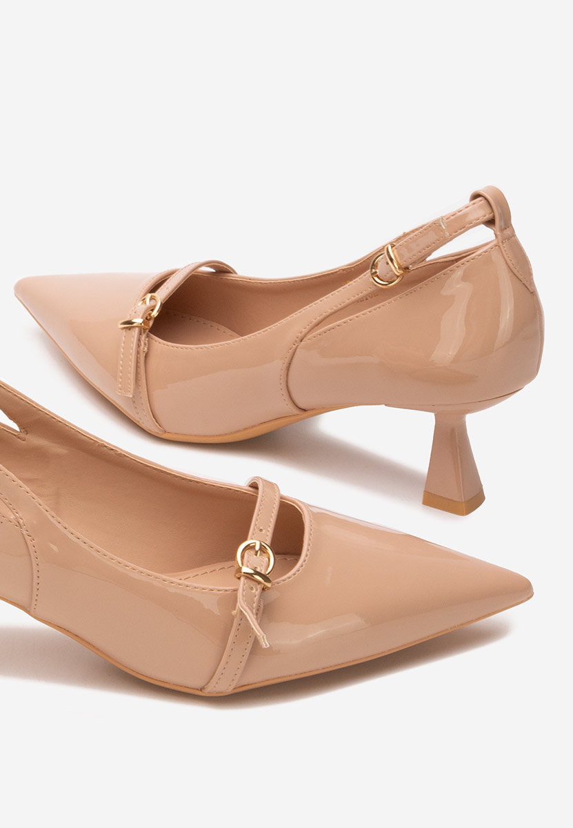 Pantofi stiletto cu toc mic Surie bej