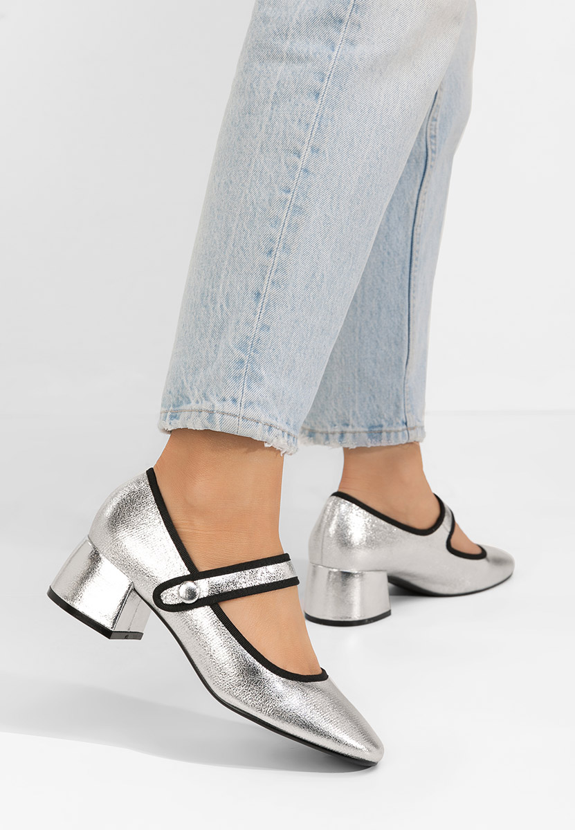Pantofi cu toc gros Annaliese argintii