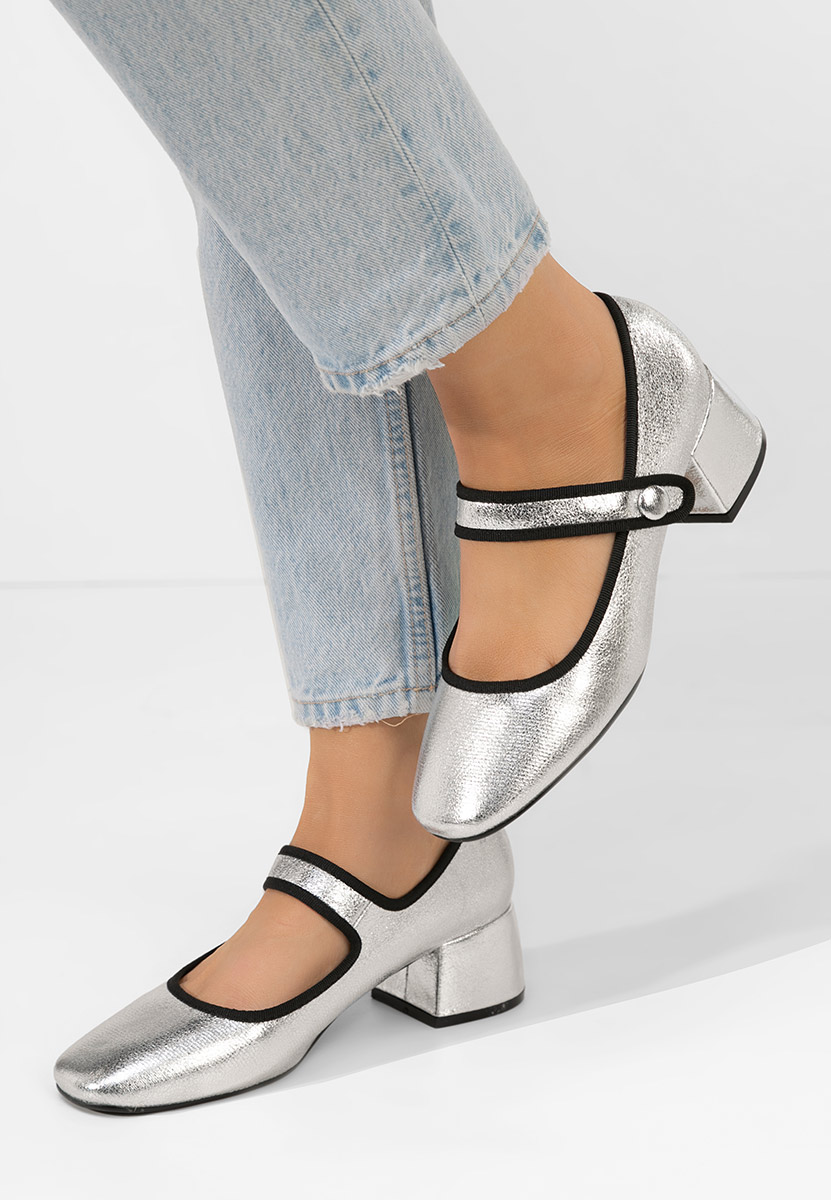 Pantofi cu toc gros Annaliese argintii