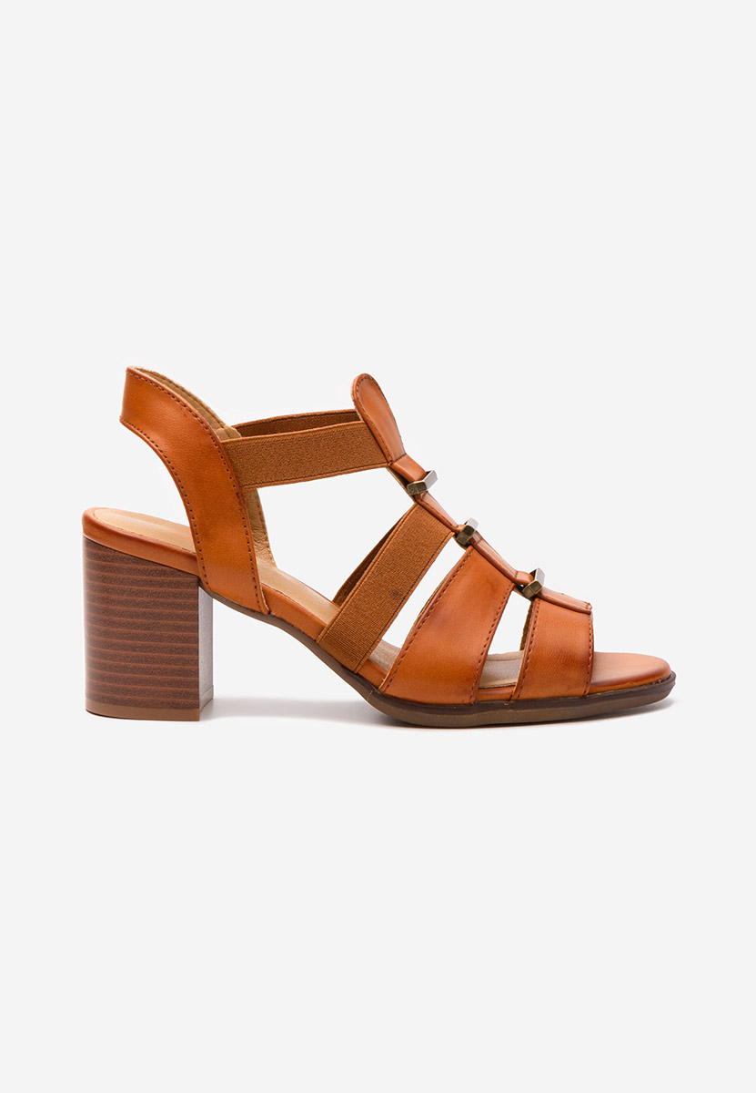 Sandale cu toc gros Kristalis camel