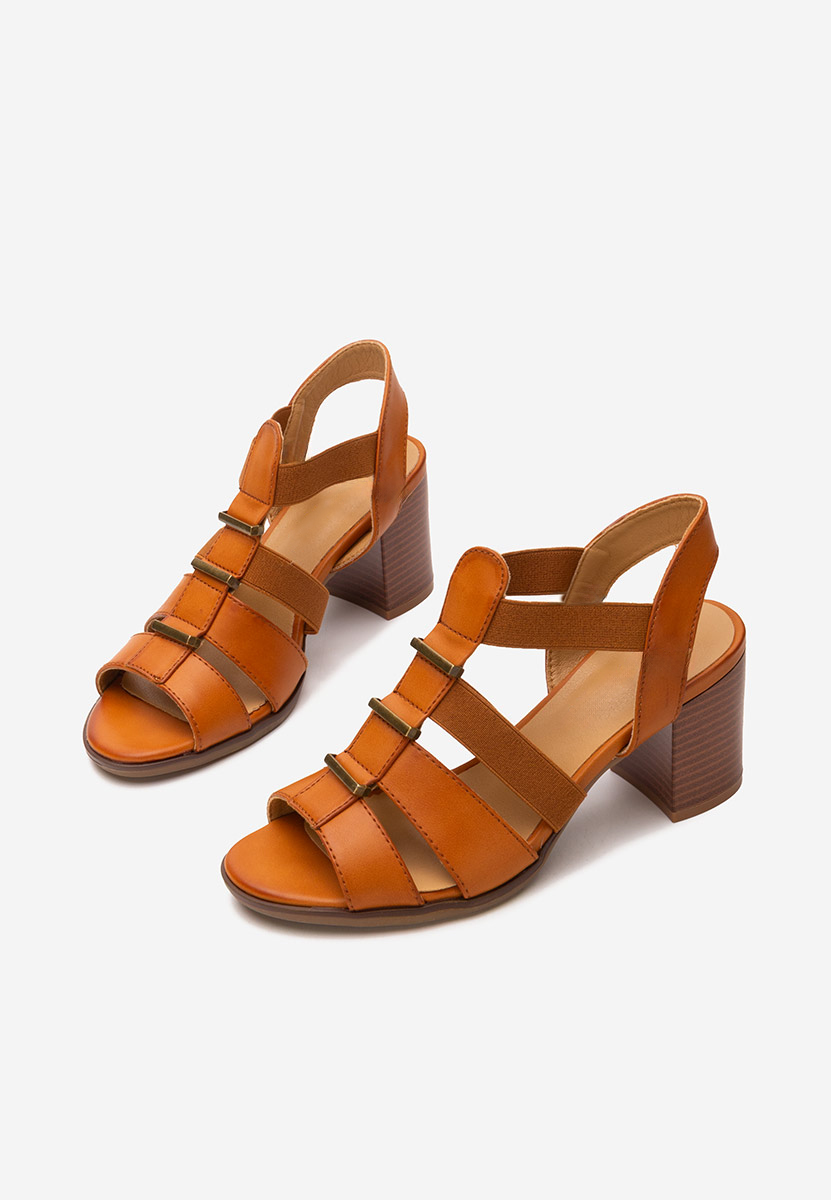 Sandale cu toc gros Kristalis camel