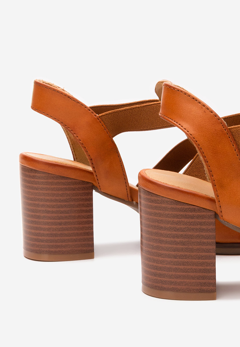 Sandale cu toc gros Kristalis camel