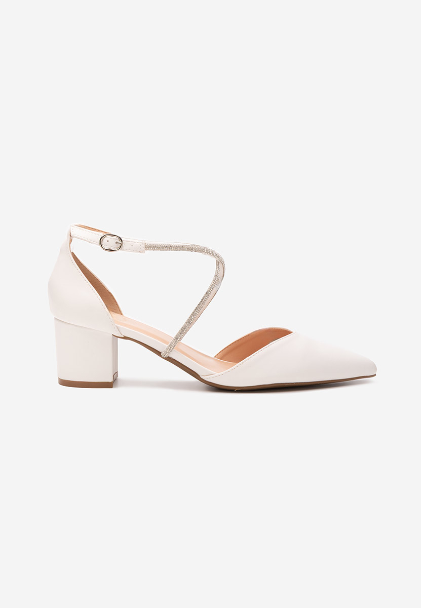 Pantofi cu toc gros Delaine albi