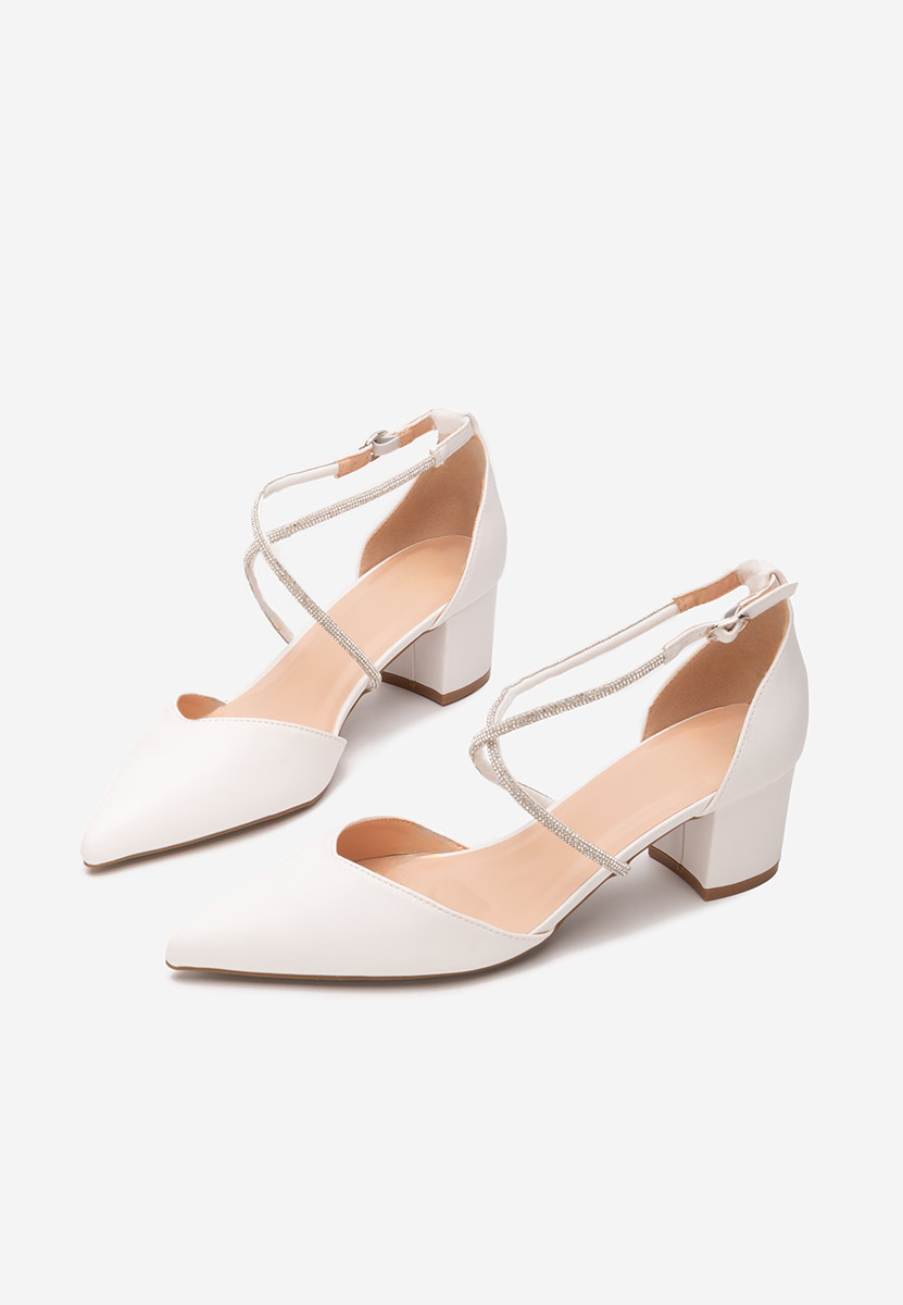 Pantofi cu toc gros Delaine albi