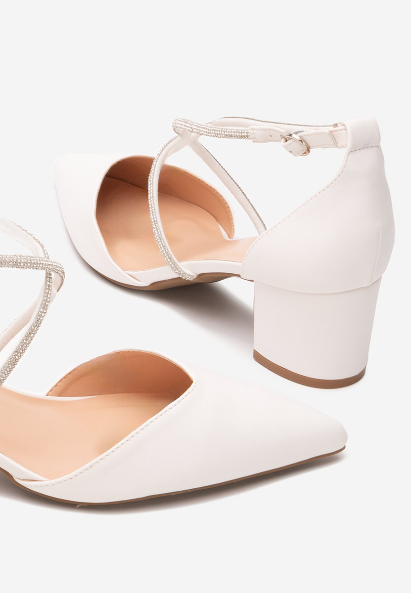 Pantofi cu toc gros Delaine albi