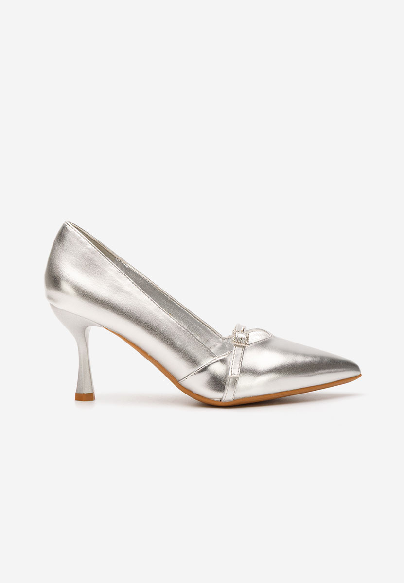 Pantofi cu toc subtire Ashlee argintii