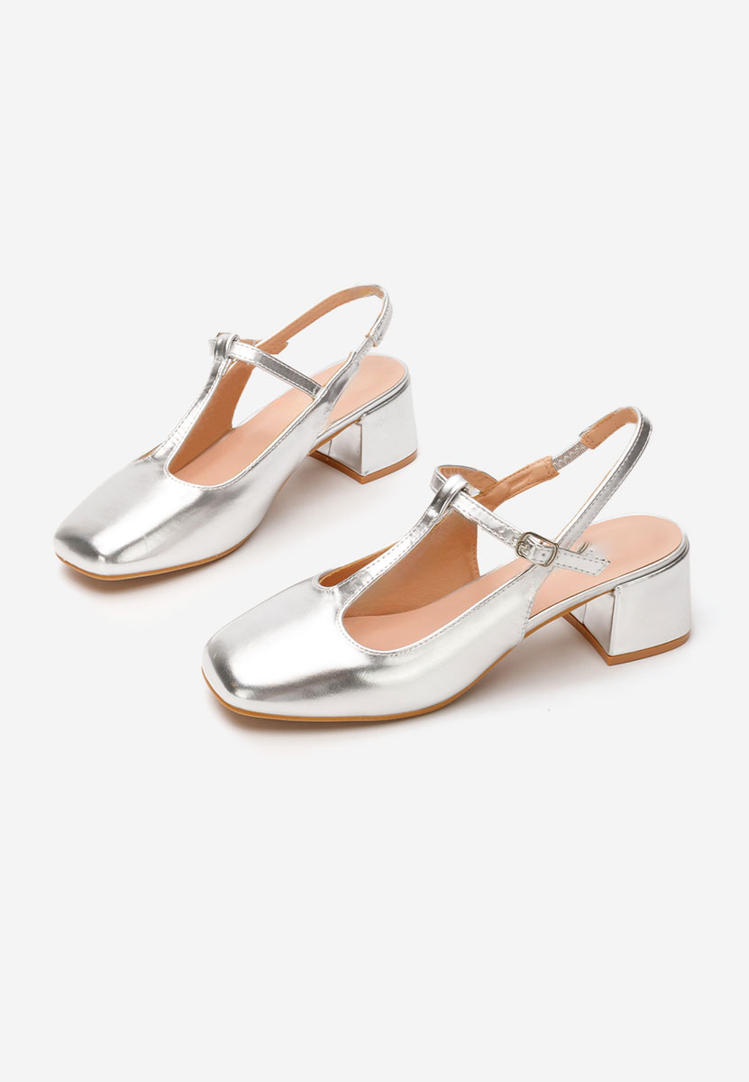 Pantofi cu toc gros Beatrina V2 argintii
