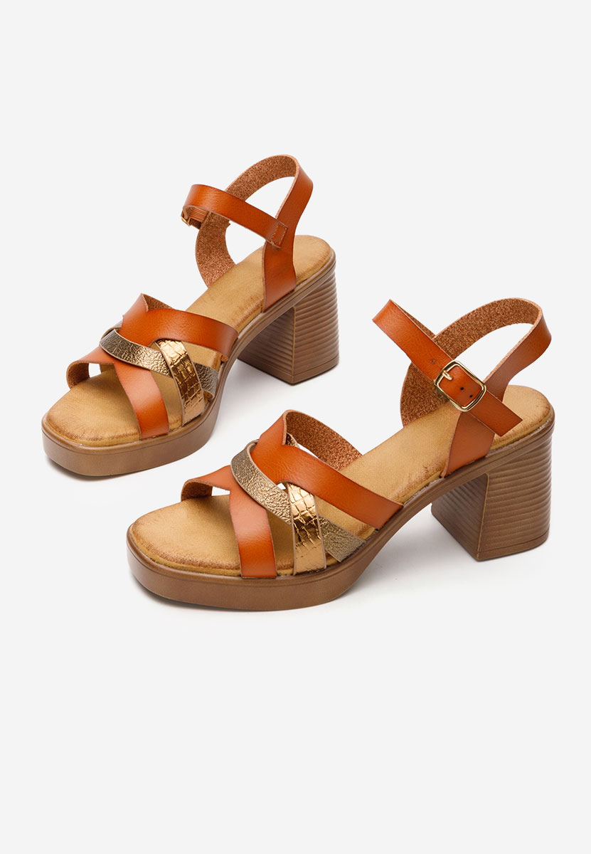 Sandale cu toc gros Paulita camel
