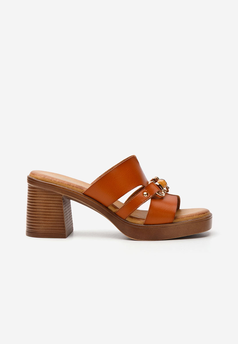 Papuci cu toc gros Olimpya camel