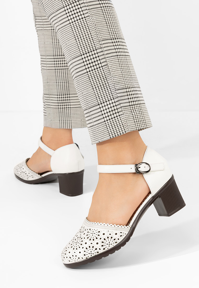 Pantofi cu toc gros Somyra albi