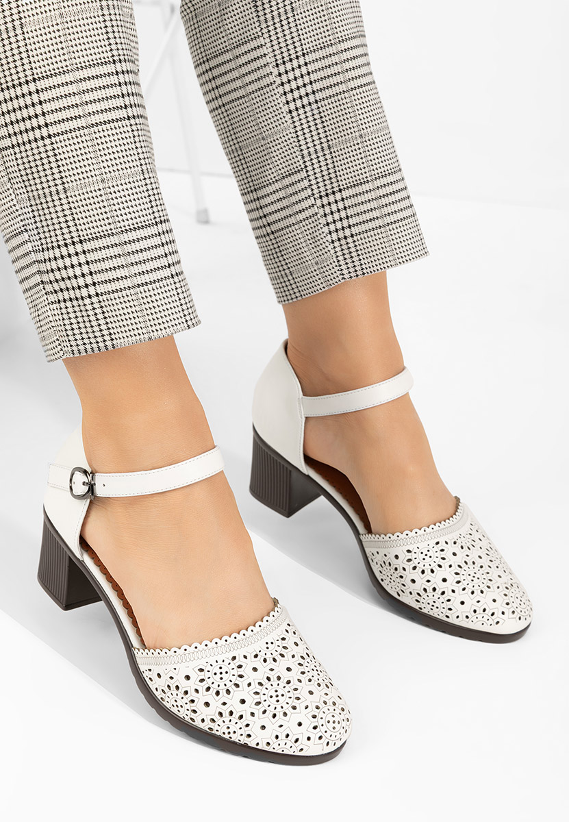 Pantofi cu toc gros Somyra albi