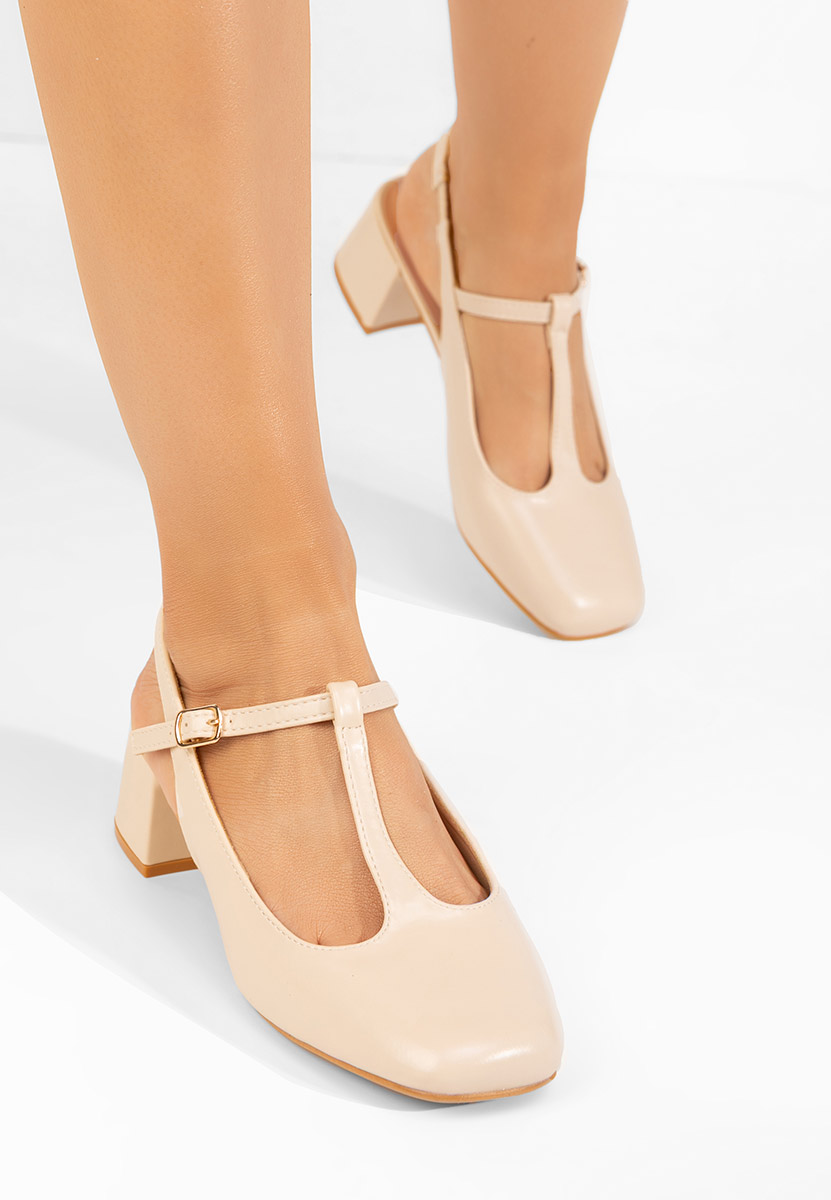 Pantofi cu toc gros Beatrina V2 bej