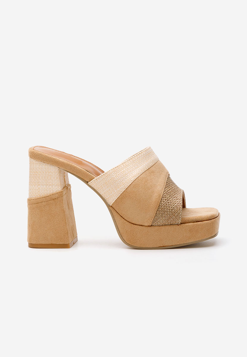 Papuci cu toc gros Anamina camel