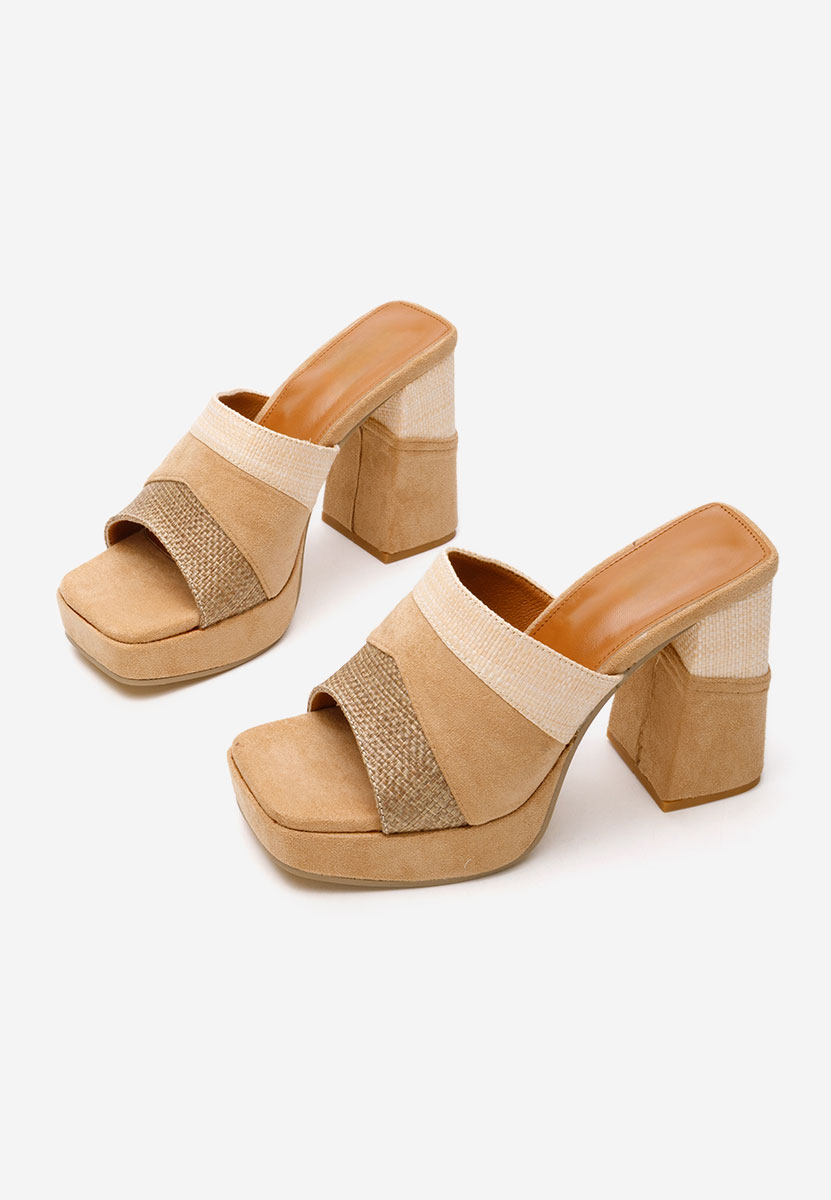 Papuci cu toc gros Anamina camel