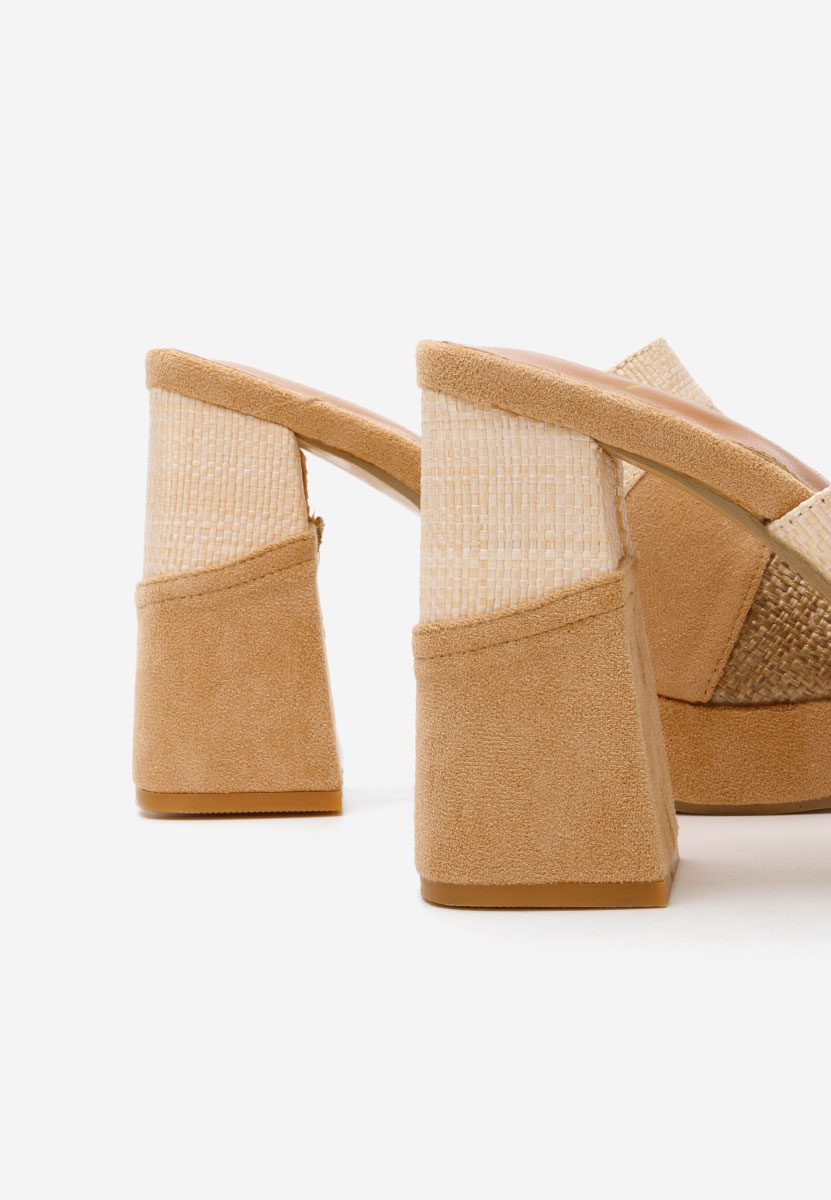 Papuci cu toc gros Anamina camel