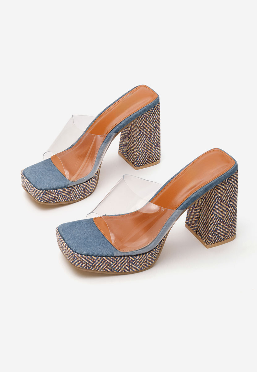 Papuci cu toc gros Berniece denim