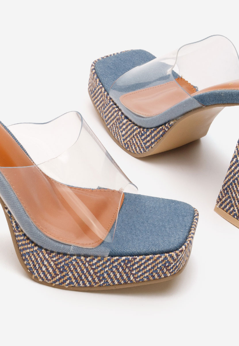 Papuci cu toc gros Berniece denim