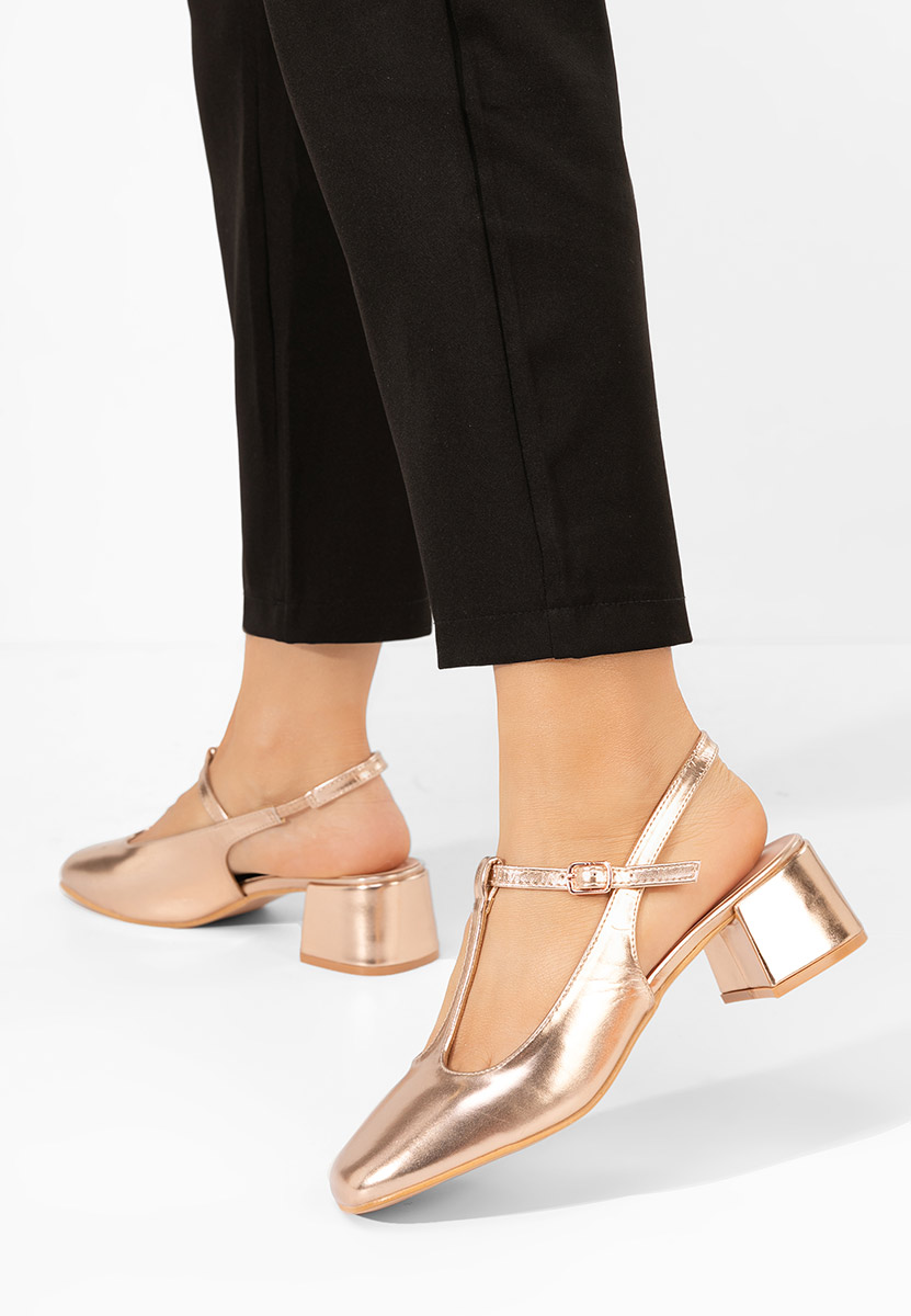 Pantofi cu toc gros Beatrina V2 champagne